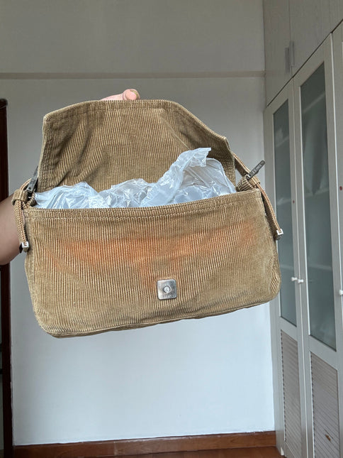 FENDI Baguette Vintage Corduroy Beige Brown Shoulder Bag