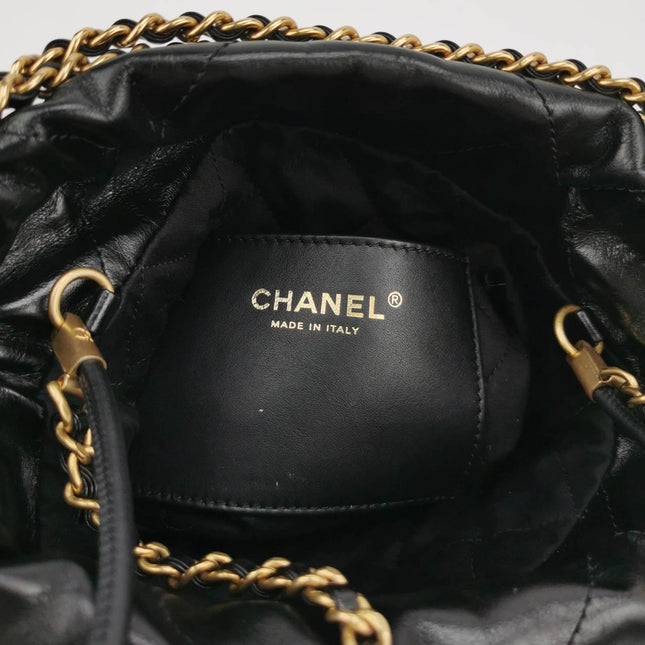 Sold Chanel 22 Hobo Bag Mini Shiny Calfskin Leather Black with Gold-tone Hardware