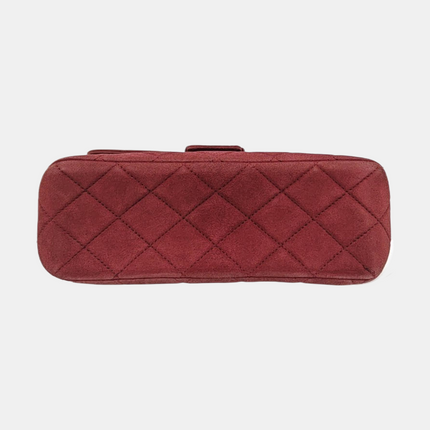 Chanel Vintage Medium Flap Top Handle Bag Burgundy Suede Leather 1997-1999