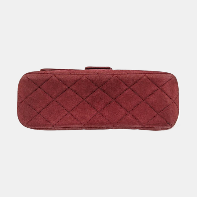 Chanel Vintage Medium Flap Top Handle Bag Burgundy Suede Leather 1997-1999