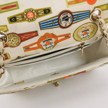 Chanel Classic Flap Mini Satin Paris Cuba Cigar Label Print Beige Multicolor, 2017