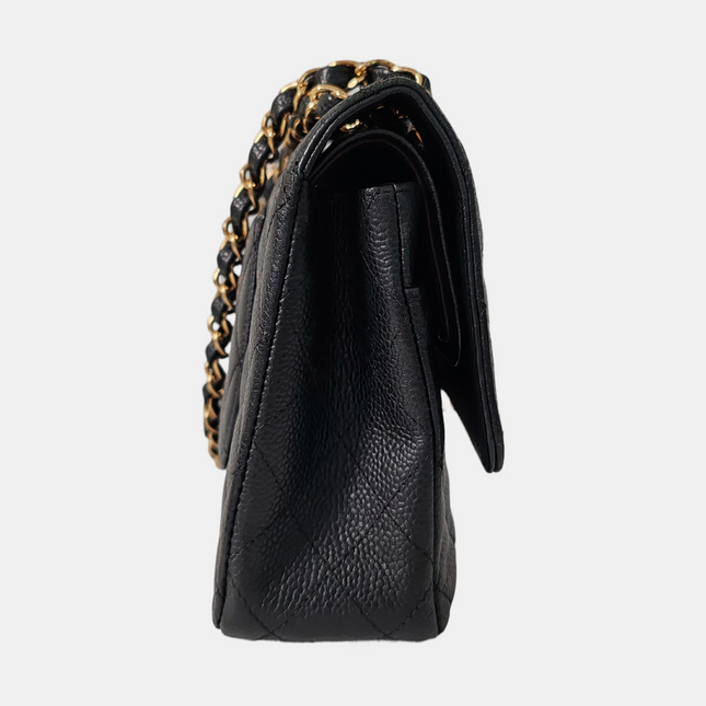 Chanel Classic Flap Medium Black Caviar Leather Double Flap Gold Hardware