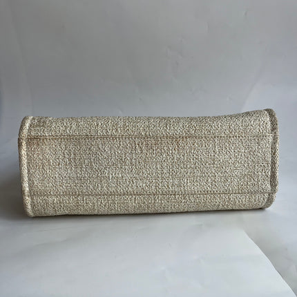 Chanel Deauville Tote Gold Beige Cloth Leather Chain Strap Small 34cm