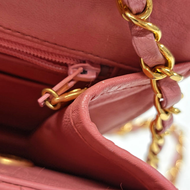 Chanel Vintage Double CC Turnlock Small Pink Lambskin Leather 2Way Shoulder Bag