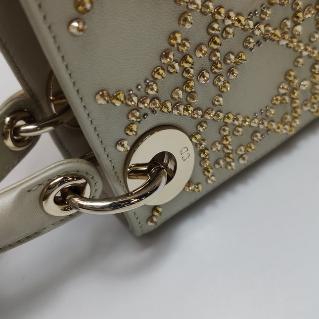 Lady Dior Mini Gold Calfskin Leather with Crystals Gold Hardware 2023