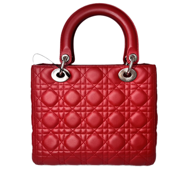 Sold Lady Dior Medium Bag Red Lambskin Cannage Leather Without Strap