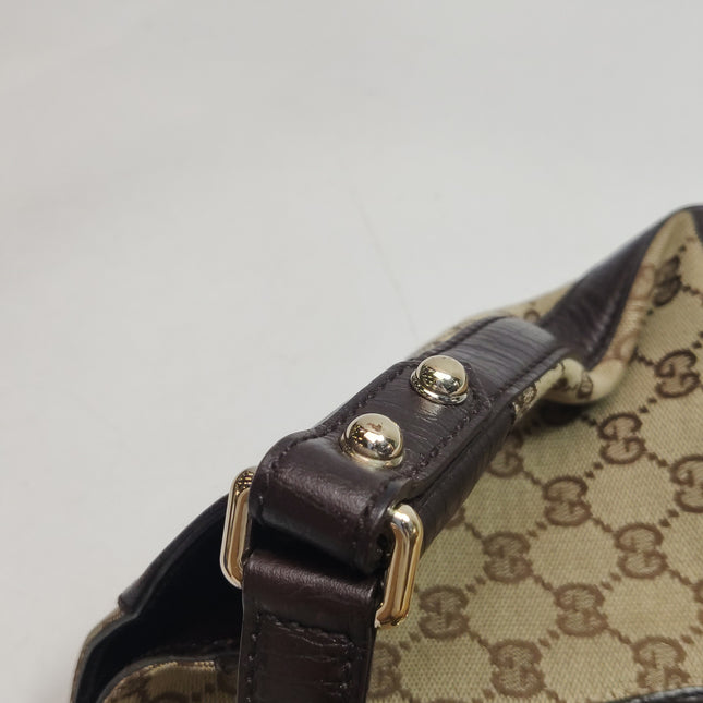 Gucci Large Vintage Brown Monogram and Leather Side Horsebit Shoulder Bag
