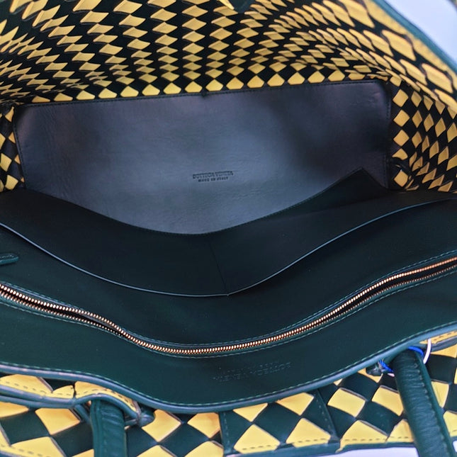 Bottega Veneta Andiamo Large Yellow and Green Checkered Intrecciato Leather Handbag