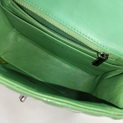 Chanel Classic Flap Mini Square Light Green Patent Leather Silver Hardware