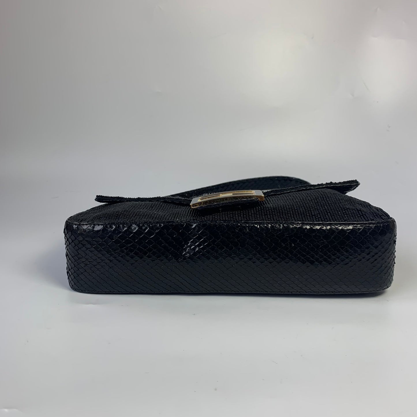 Sold Fendi Baguette Vintage Black Round Beads with Snake Skin Strap