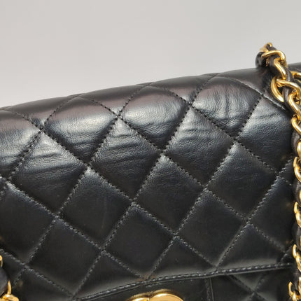 Chanel Double Sided Small Classic Flap Black Lambskin Leather 24k Gold Hardware, 1996-1997