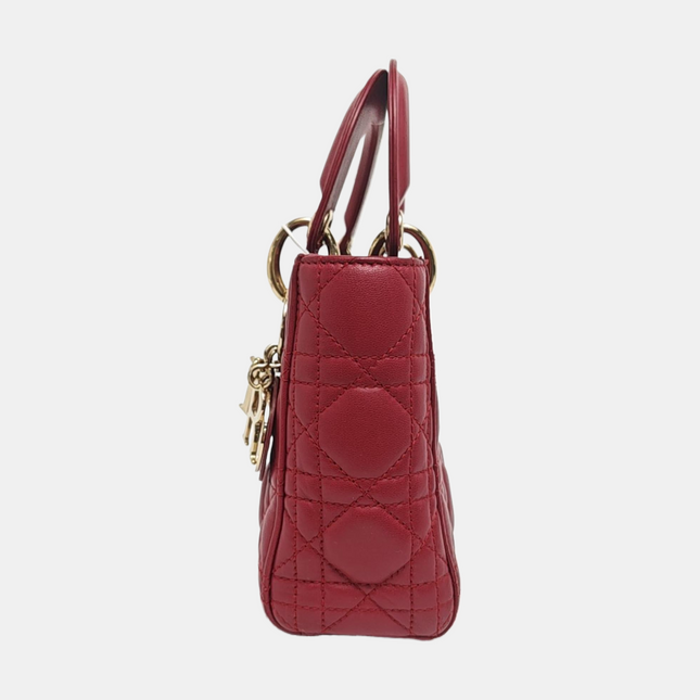 Lady Dior Mini Red Lambskin Leather Gold HW Chain Strap
