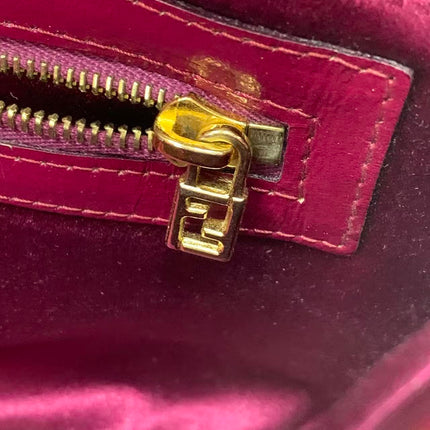 Fendi Baguette Pink Patent Leather Striped Gold Hardware Shoulder Bag