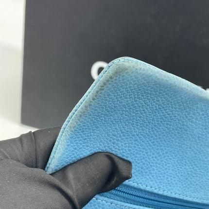 Chanel Timeless Classic Flap Medium Light Blue Caviar Leather Silver Hardware