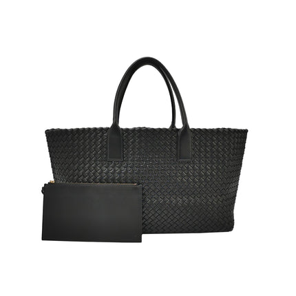 Bottega Veneta Reissued Cabat Intreccio Leather Tote Bag Black 40cm-Luxbags