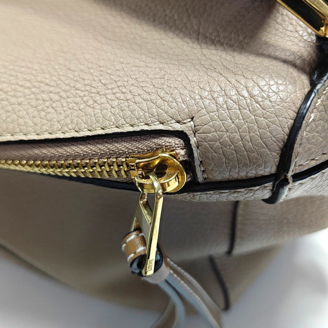 Loewe Puzzle Medium Sand Beige Calfskin Leather Bag Brown Strap