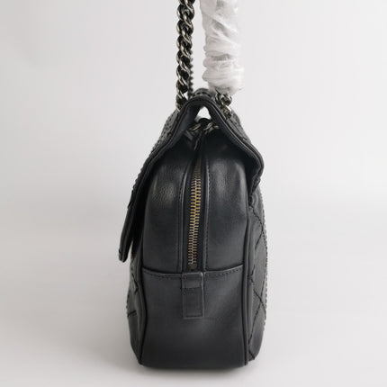 Chanel 2013 Paris-Edinburgh Large Black Flap Calfskin Leather Shoulder Bag
