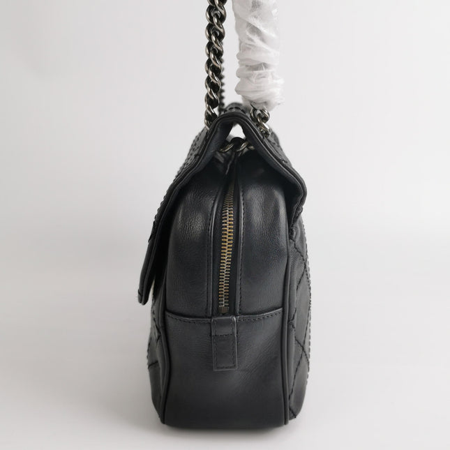 Chanel 2013 Paris-Edinburgh Large Black Flap Calfskin Leather Shoulder Bag