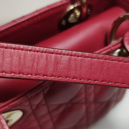 Lady Dior Mini 2020 Dark Red Lambskin Leather Gold HW Chain Strap