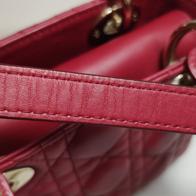 Lady Dior Mini 2020 Dark Red Lambskin Leather Gold HW Chain Strap