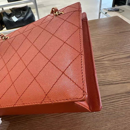 Chanel Vintage Small Matelasse Orange Caviar Leather Top Handle Bag