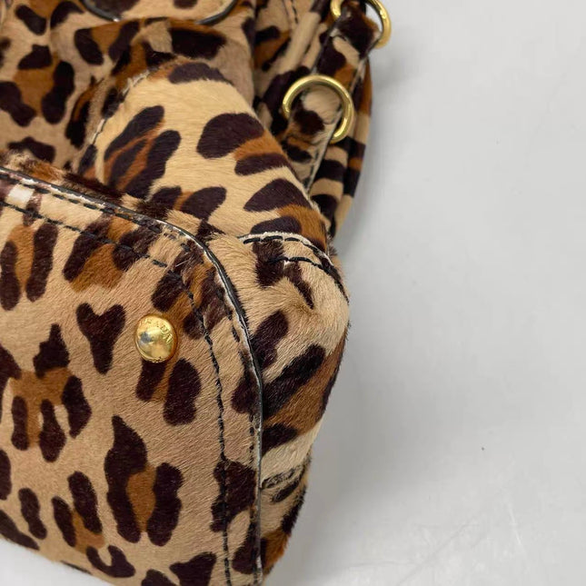 Prada Cheetah Print Large Brown Pony-style Calfskin Tote with Strap
