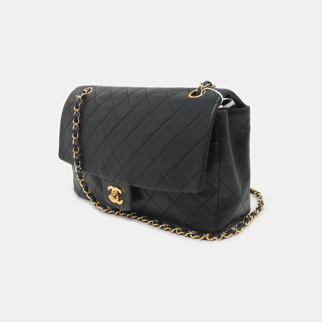 Chanel Classic Flap Vintage Large Black Lambskin Leather with 24k Gold Hardware, 1989-1991