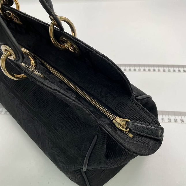 Christian Dior Macros Cannage Coating Canvas Handbag in Black