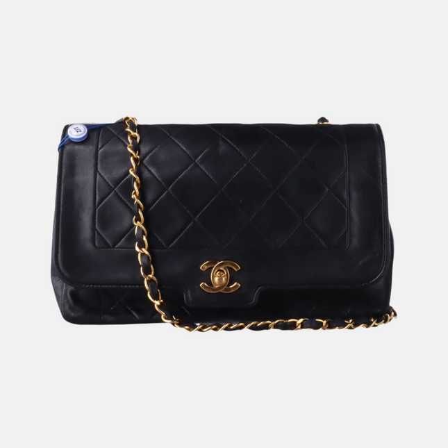 Chanel Diana CC Flap Bag Vintage Black Lambskin Leather with 24k Gold HW, 1989-1991-Luxbags