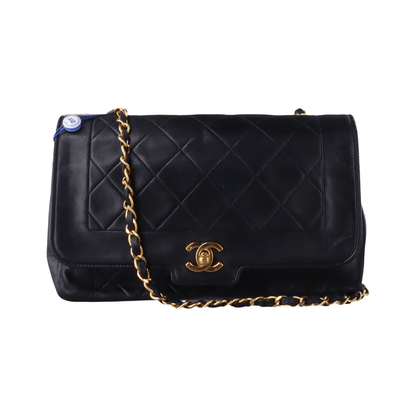 Chanel Diana CC Flap Bag Vintage Black Lambskin Leather with 24k Gold HW, 1989-1991-Luxbags