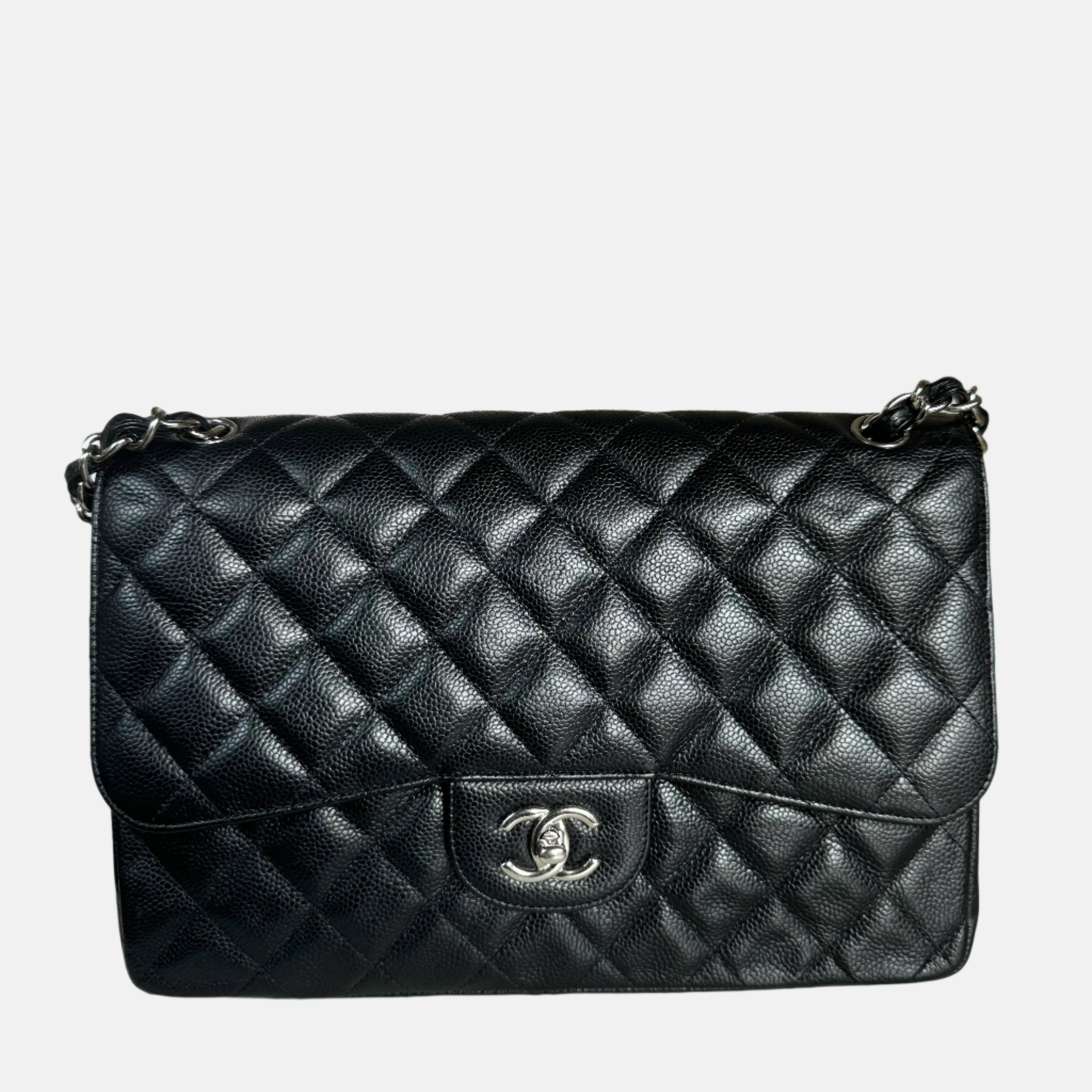 Chanel jumbo black caviar silver hardware sale