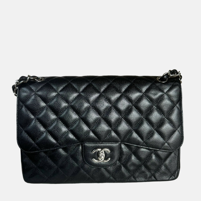 Chanel Classic Flap Jumbo Black Caviar Leather Double Flap with Silver Hardware, 2014-Luxbags