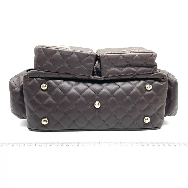 Chanel Cambon Large Dark Brown Calfskin Leather Double Strap Handbag