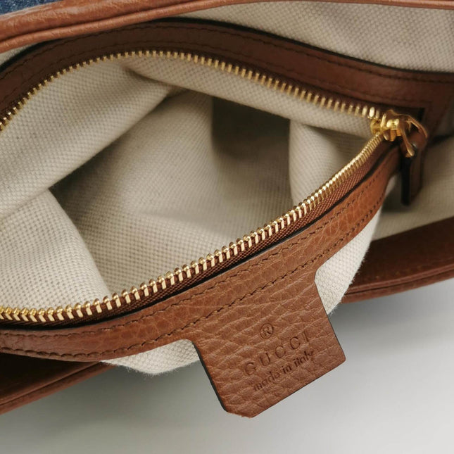 Sold Gucci Jackie 1961 Small Handbag in Blue Monogram Denim and Brown Leather