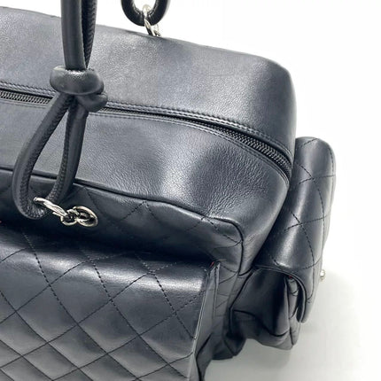 Chanel Cambon Multi-pocket Ligne Reporter Bag Medium Black CC on Black Calfskin Leather
