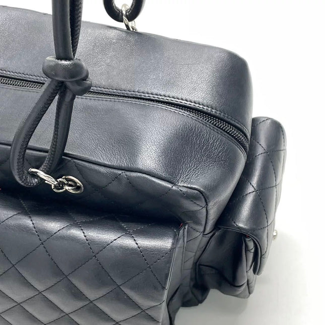 Chanel Cambon Multi-pocket Ligne Reporter Bag Medium Black CC on Black Calfskin Leather
