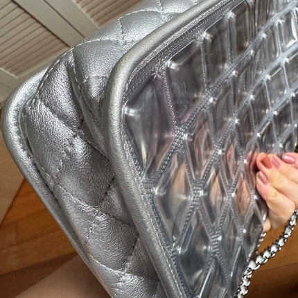 Chanel Ice Cube Chocolate Bar Classic Flap Metallic Silver PVC with Leather