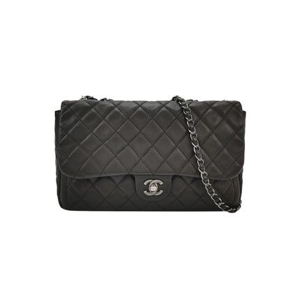 Chanel Now and Forever Large Jumbo Flap Bag Black Lambskin Silver Hardware-Luxbags
