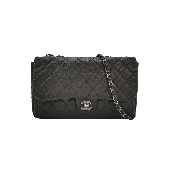 Chanel Now and Forever Large Jumbo Flap Bag Black Lambskin Silver Hardware-Luxbags