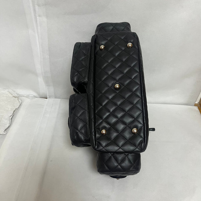 Chanel Cambon Multi-pocket Ligne Reporter Bag Large Black Calfskin Leather White Logo