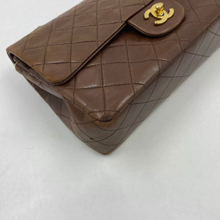 Chanel Classic Flap Rare Vintage Medium Brown Lambskin Leather 24k Gold Hardware 1989-1991