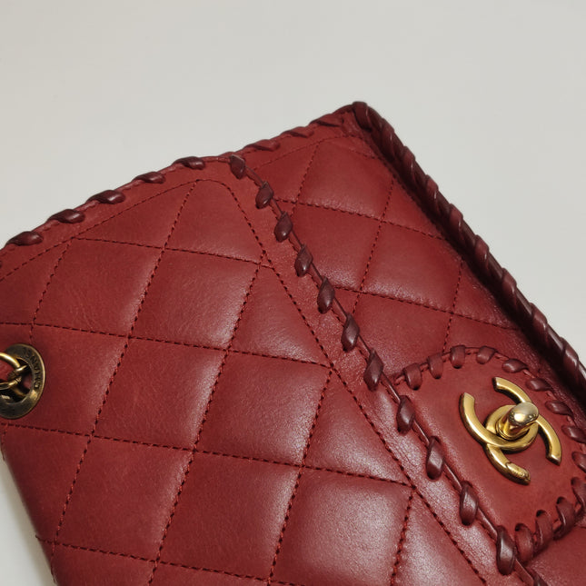 Chanel Classic Flap Medium Happy Stitch Red Aged Calfskin Leather Gold Hardware, 2015-2016
