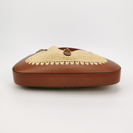 Gucci Jackie 1961 Medium Brown Leather Raffia Shoulder Bag
