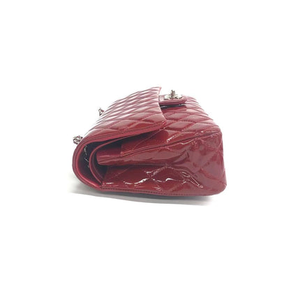 Chanel Classic Flap Medium 2012 Red Burgundy Patent Leather Silver Hardware