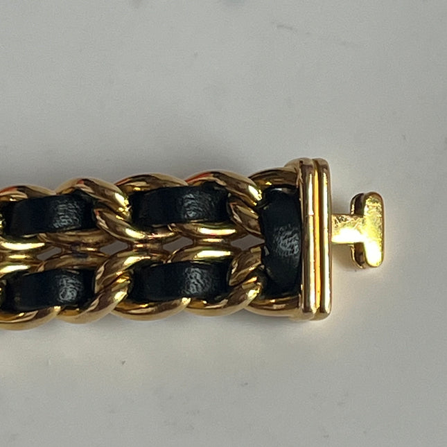 CHANEL 1987 Vintage PREMIERE Watch L Black Leather and 24KT Yellow Gold Plated