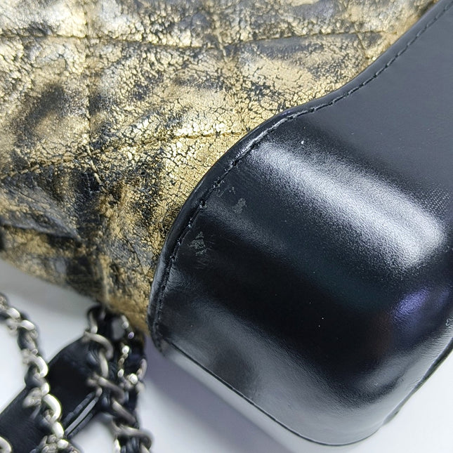 Chanel Gabrielle Small Metallic Crumpled Goatskin Quilted Black and Gold Bag