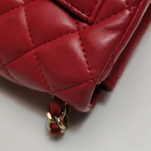 Chanel Classic Flap Mini Square Red Lambskin Leather Gold Hardware