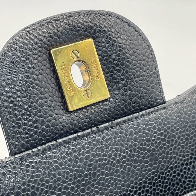 Chanel Classic Flap Jumbo Black Caviar Leather Double Flap with Gold Hardware