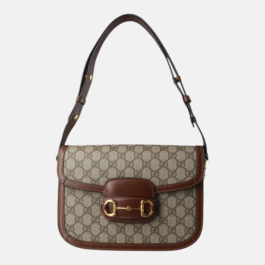 Gucci 1955 Horsebit Bag Tan Brown Small Leather Canvas Monogram-Luxbags