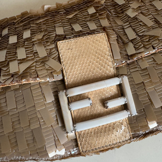 Fendi Baguette Vintage Rare Collectible Gold Sequins and Python leather